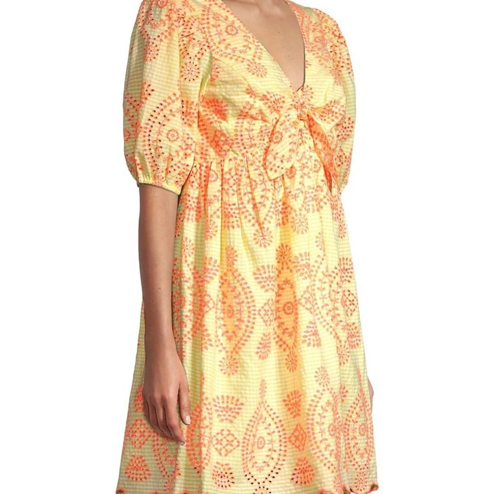 Lilly Pulitzer Sarafina Eyelet Babydoll Dress NWT 12 yellow orange puff sleeves - Picture 3 of 6